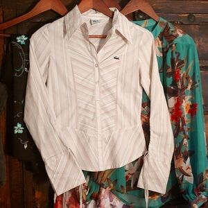 Preview Quick Listing Available Lacoste Vintage pink white button up blouse